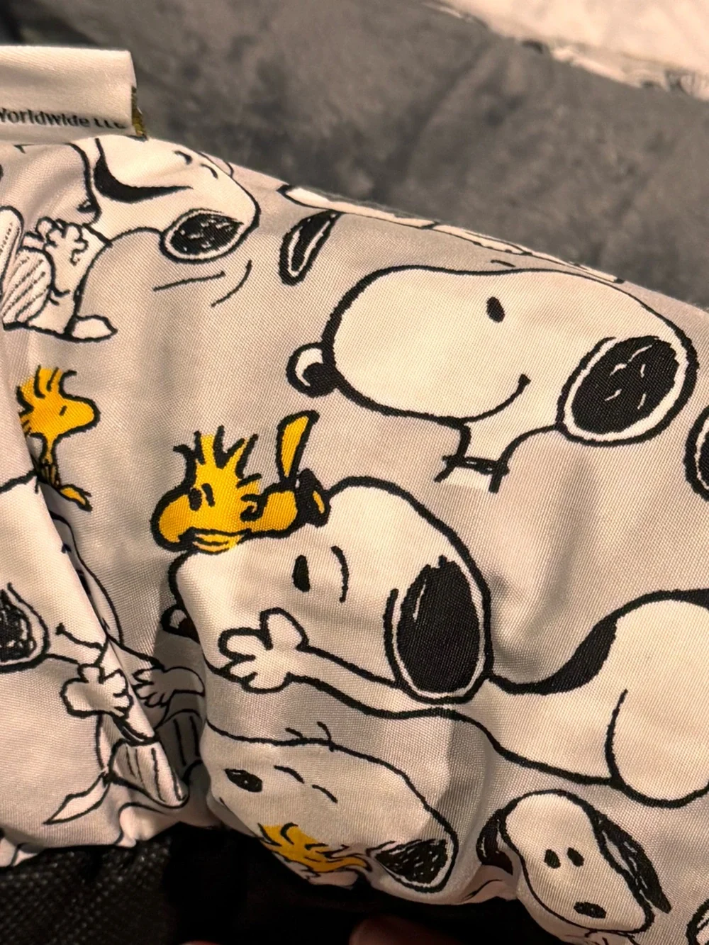 Peanuts Gray Plush Small Pet Bed with Snoopy & Woodstock Print